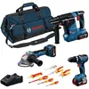 Set profesional BOSCH cu masina de gaurit/insurubat GSB 18V-65, rotopercutor GBH 18V-24 C, polizor unghiular GWS 18V-11, incarcator GAL 18V-40 si 3 acumulatori GBA 18V 5Ah