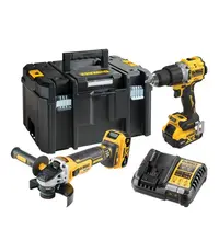 Set masina de gaurit si polizor DeWalt DCK2026P2T-QW cu 2 acumulatori 5 Ah si incarcator