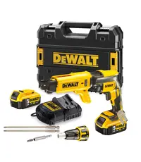 Set masina de insurubat pentru gips-carton DeWalt DCF620P2K-QW cu 2 acumulatori 5 Ah si incarcator