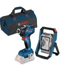 Set masina de insurubat cu impact BOSCH GDR 18V-200, lampa GLI 18V-1900 si 2 acumulatori