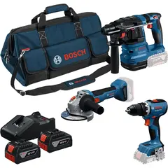 Set 3 scule BOSCH GWS 18V-8 / GSR 18V-65 / GBH 18V-22 cu 2 acumulatori 4Ah si incarcator (0615A50094)