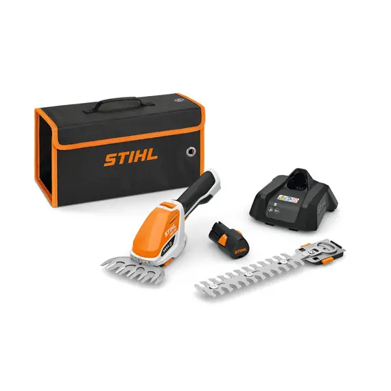 Set masina de tuns gard viu STIHL HSA 26 cu acumulator AS 2, incarcator AL 1 si geanta de transport