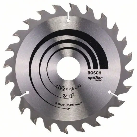 Disc circular pentru lemn BOSCH Optiline Wood, 165 x 30 x 2.6 mm, 24T (2608640602)