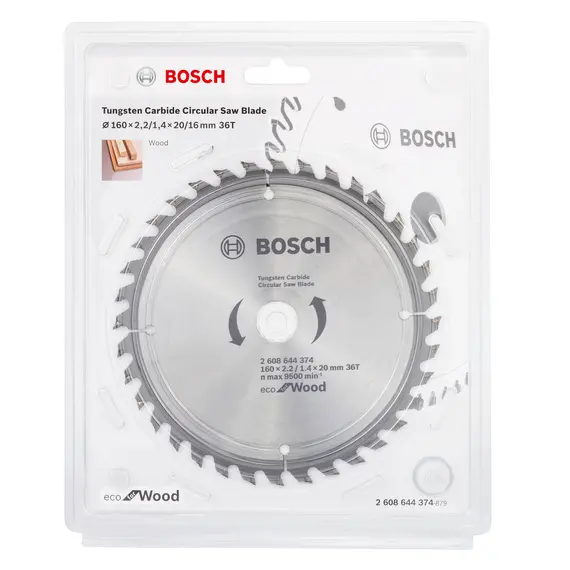 Disc circular pentru lemn BOSCH Eco Wood, 160 x 20 x 2.2/1.4 mm, 36T (2608644374)