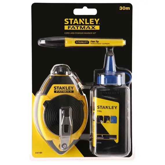 Set sfoara de trasat Stanley FatMax 30 m, flacon cu creta albastra 115 g si marker negru (0-47-681)