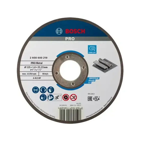 Disc abraziv pentru taierea metalului BOSCH 125 x 1.6 x 22.23 mm (2608600219)