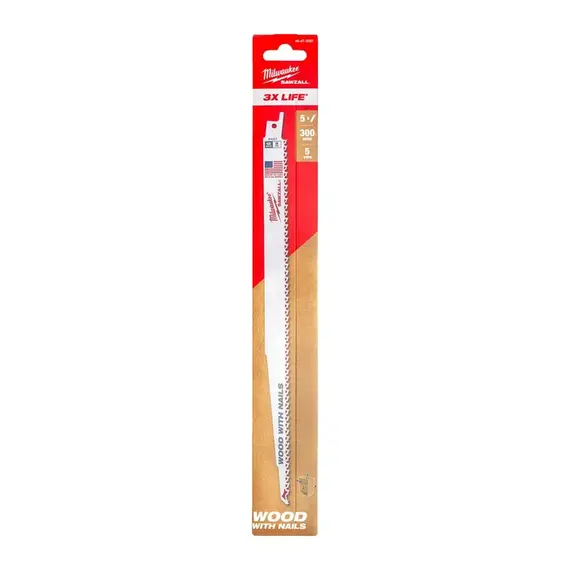Set 5 panze fierastrau sabie pentru demolari Milwaukee SAWZALL THIN KERF 300 mm x 5 TPI (48475037)