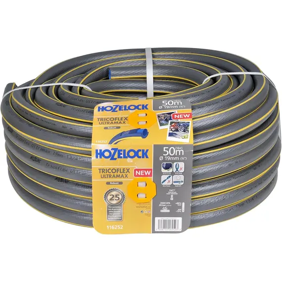 Furtun de gradina Hozelock Tricoflex Ultramax, Lungime 50 m, Diametru 19 mm, Racord 3/4 (116252)