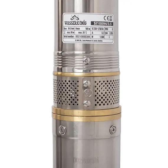 Pompa submersibila centrifugala multietajata Wasserkonig SI10094/3.5, Diametru 3.5", Putere 1500 W, Debit 5640 l/h, Inaltime refulare 100 m