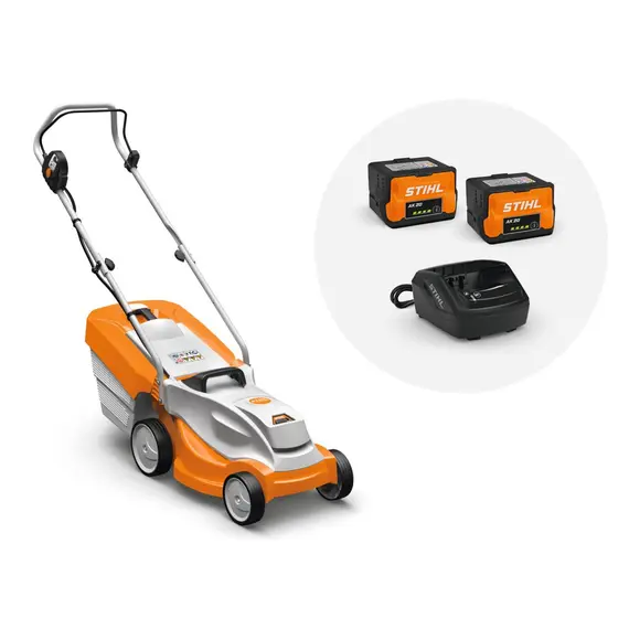 Set masina de tuns gazon STIHL RMA 235.1 cu 2 acumulatori AK 20 si incarcator AL 101