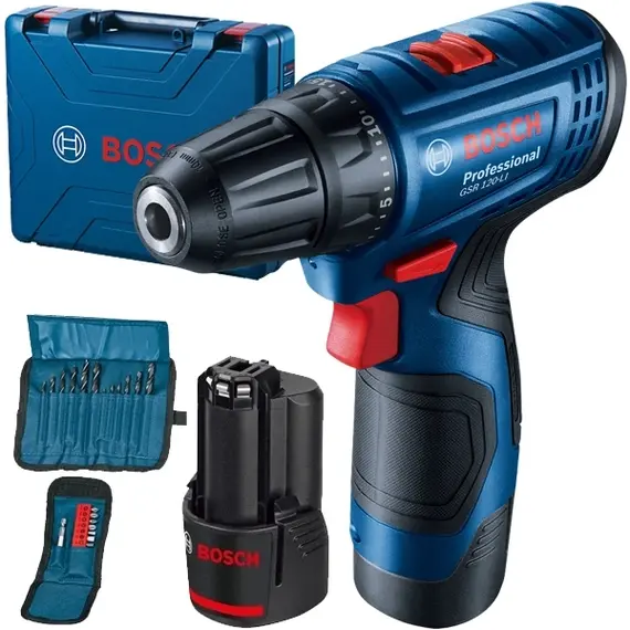 Set masina de gaurit si insurubat BOSCH GSR 120-LI cu 2 acumulatori 2 Ah, incarcator si diverse accesorii (06019G8002)