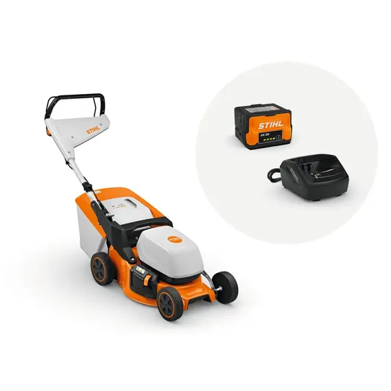 Set masina de tuns gazon STIHL RMA 243.3 cu acumulator AK 20 si incarcator AL 101