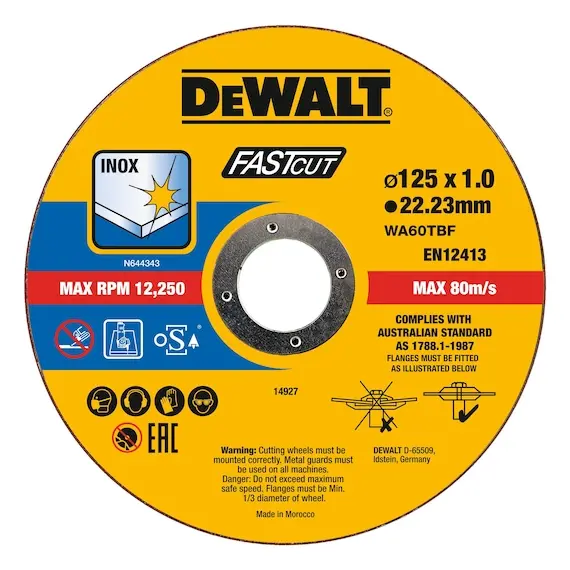 Set 100 discuri abrazive pentru taiere inox DeWalt DT20540-QZ 125 x 1 x 22.23 mm