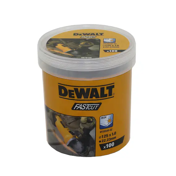 Set 100 discuri abrazive pentru taiere inox DeWalt DT20540-QZ 125 x 1 x 22.23 mmSet 100 discuri abrazive pentru taiere inox DeWalt DT20540-QZ 125 x 1 x 22.23 mm