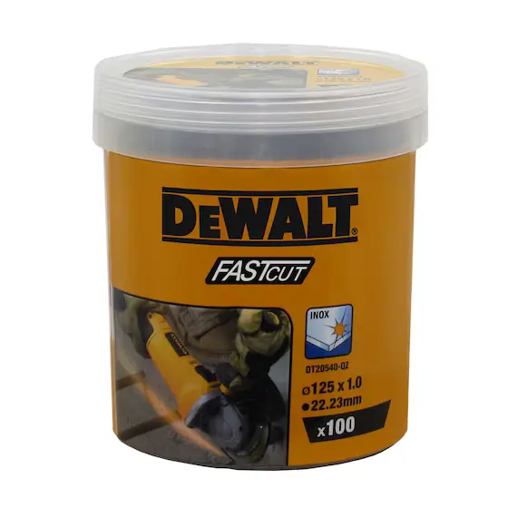 Set 100 discuri abrazive pentru taiere inox DeWalt DT20540-QZ 125 x 1 x 22.23 mm