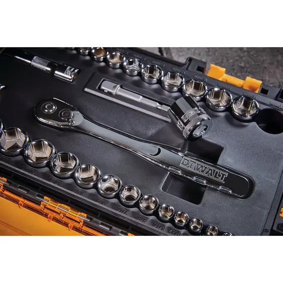 Set chei tubulare 1/4 si 3/8 inch DeWalt DWMT45034-0, 5-19 mm, 34 piese