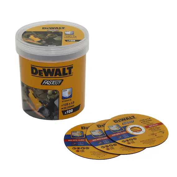 Set 100 discuri abrazive pentru taiere inox DeWalt DT20540-QZ 125 x 1 x 22.23 mm